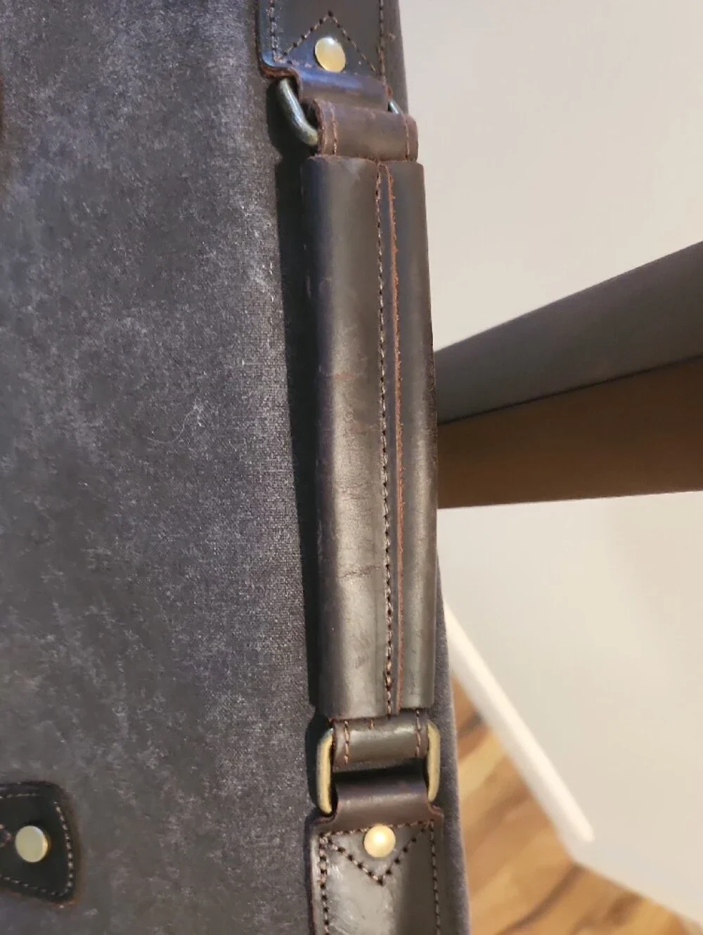Waxed Canvas Messenger Bag in Charcoal Gray with Leather Trim 14x17